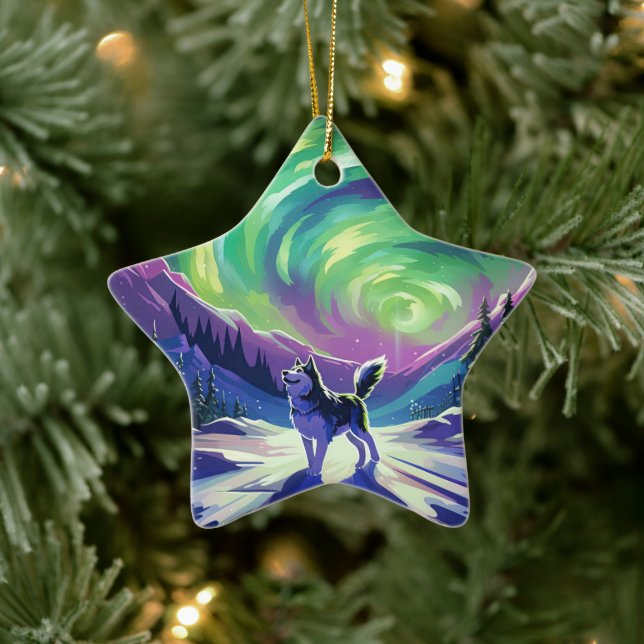 En Céramique Portrait de chien Husky Ornement d'animal de compa (Arbre)