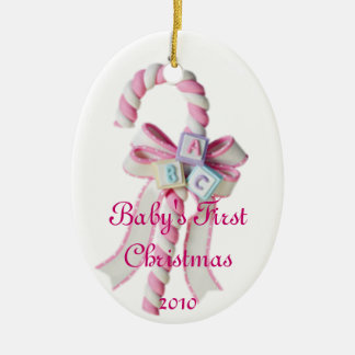 En Céramique Premier ornement de vacances de Noël du bébé rose
