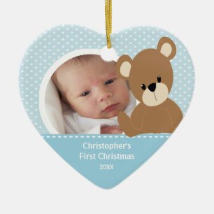 En Céramique Première photo de Noël de bébé Ornement Ours Garço