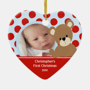 En Céramique Première photo de Noël de bébé Ornement Ours Garço