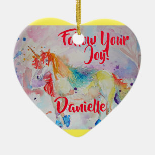 En Céramique Rainbow Unicorn Aquarelle Enfants Nom Décoration