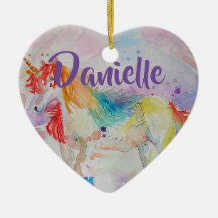 En Céramique Rainbow Unicorn Aquarelle Enfants Nom Décoration
