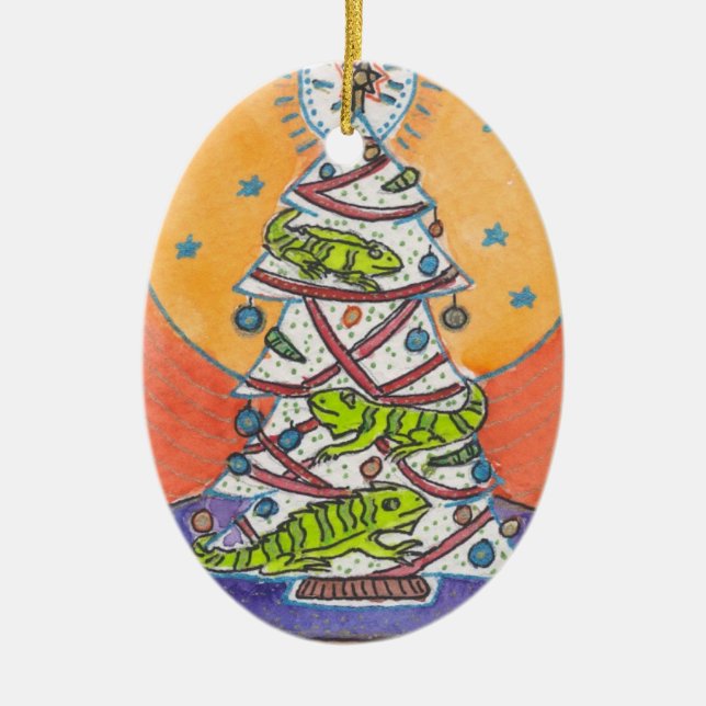 En Céramique Souhait d'iguane vous un ornement de Joyeux Noël (Devant)