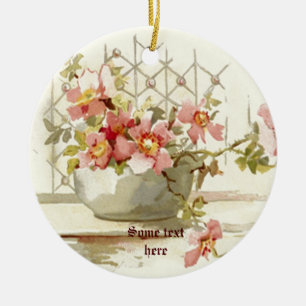 En Céramique Vase avec pinkroses vintage aquarelle ornement