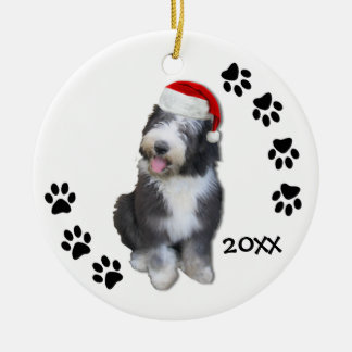 En Céramique Vieil ornement anglais de Noël de chiot de chien