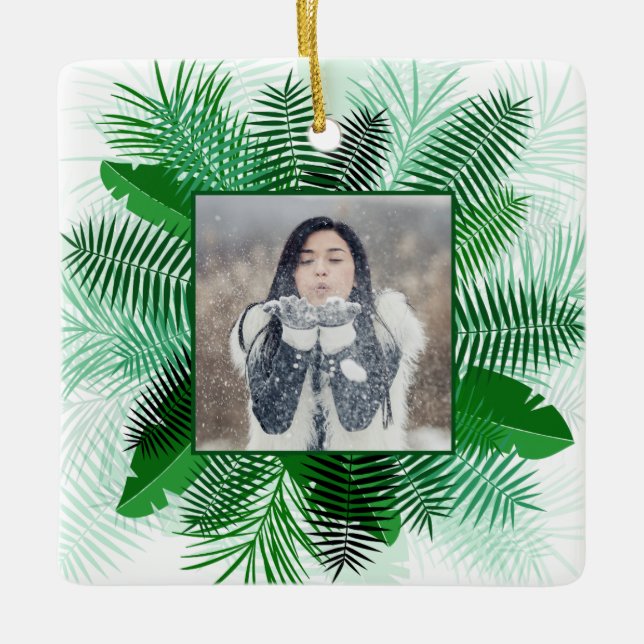 En Céramique VOTRE PHOTO dans un ornement de cadre feuille (Devant)