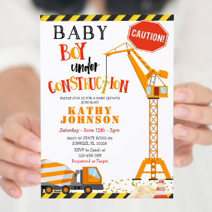 En construction Garçon Baby shower bébé Invitation