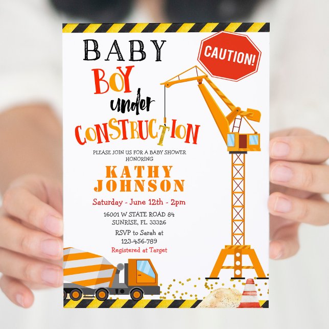 En construction Garçon Baby shower bébé Invitation (Créateur téléchargé)