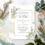 En espagnol, Faire-part de mariage verdoyant<br><div class="desc">Deleita a tus invitados con esta hermosa invitación de boda con acuarela verde en cascada y detalles con bellísimas hojas de Eucalipto. Mancha de acuarela y hojas de Eucalipto en una combinación de colores suaves en verde, azul, beige y amarillo café. Parte posterior con atractiva mancha de acuarela y officio...</div>