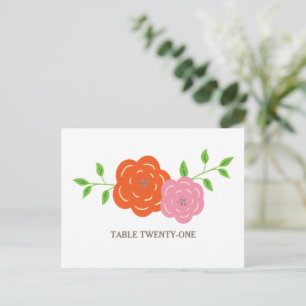 En Fleur Orange Rose Floral Numéro de table Carte