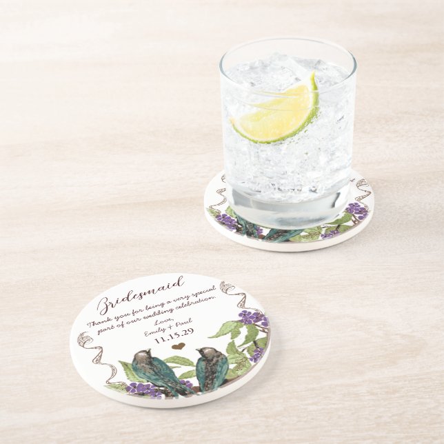 En Grès Accueil Bridesmaid Dessous de verre d'oiseaux Vint (Côté)