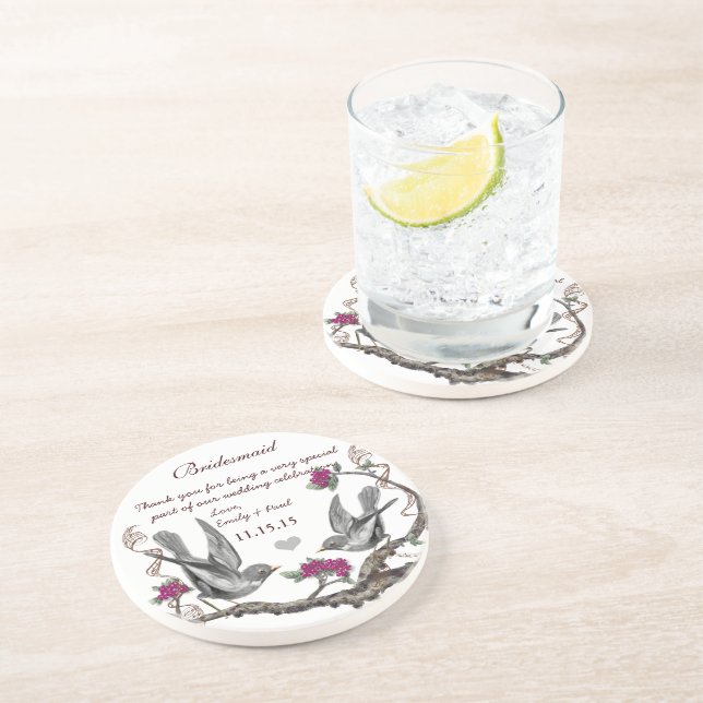 En Grès Accueil Bridesmaid Dessous de verre d'oiseaux Vint (Côté)