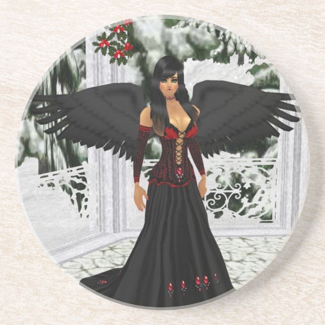 En Grès Angel Du Dessous de verre Sombre (Devant)