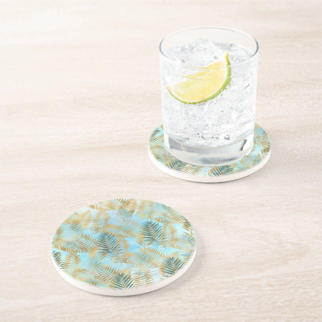 En Grès Aqua Sky Green Dessous de verre Feuille Tropical G (Côté)