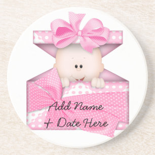 En Grès Baby shower fille rose Dessous de verre bébé fille