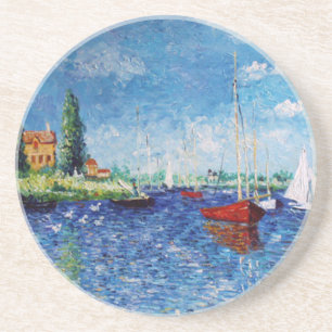 En Grès Bateaux rouges aux dessous de verre d'Argenteuil