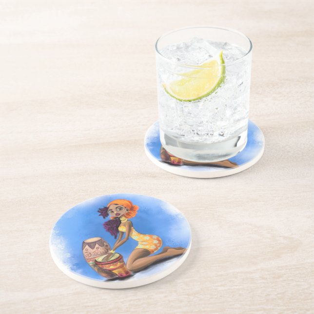 En Grès Beau Dessous de verre de fille de batteur (Côté)