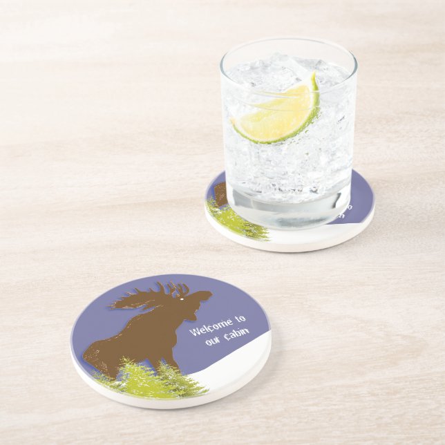 En Grès Bienvenue à nos Dessous de verre d'orignaux Cabine (Côté)