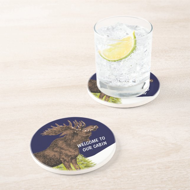 En Grès Bienvenue à nos Dessous de verre d'orignaux Cabine (Côté)