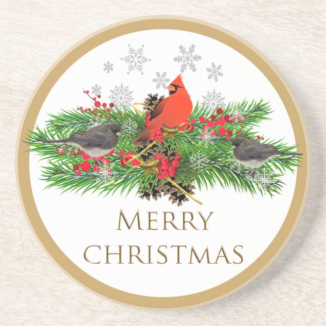 En Grès Bougie de Noël Cardinal Garland Dessous de Verre e (Devant)