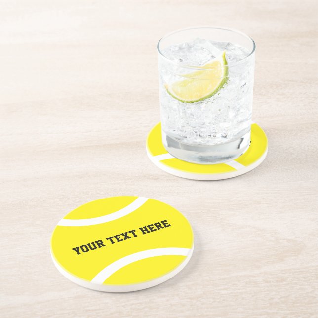 En Grès Boule de tennis jaune coutume dessous de verre ron (Côté)