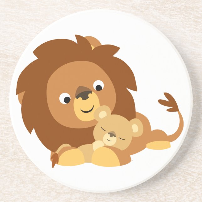 En Grès Cartoon adorable Lion Papa et Dessous de verre de  (Devant)