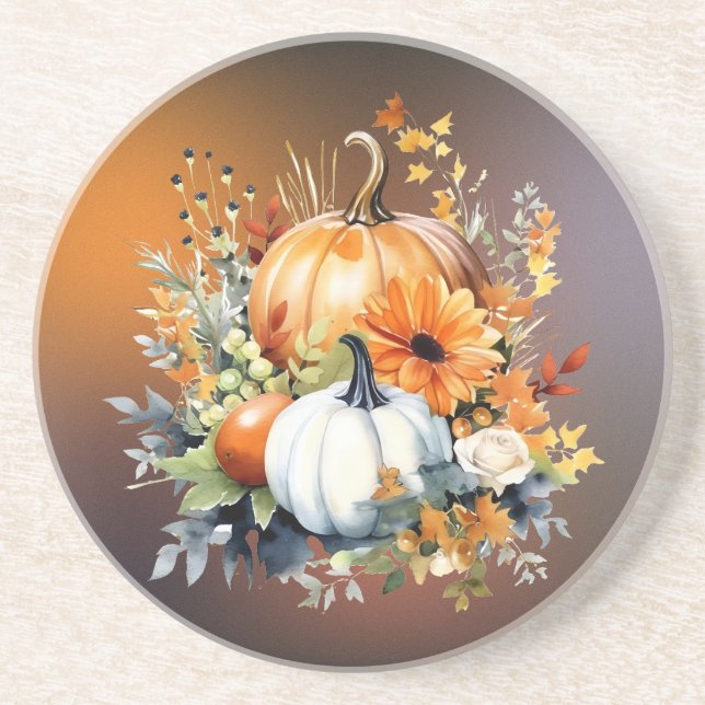 En Grès Citrouilles botaniques d'automne Dessous de verre  (Devant)