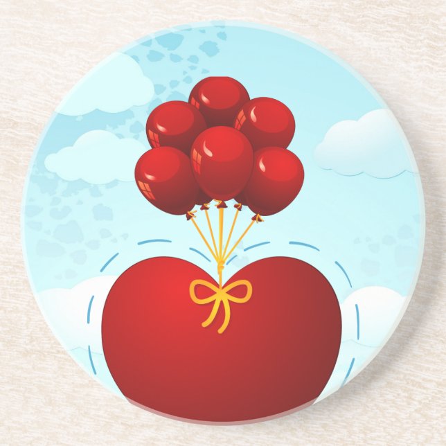 En Grès Coeur rouge avec ballons, dessous de verre (Devant)