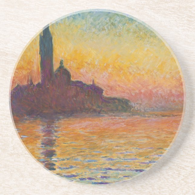 En Grès Coucher du soleil dans des dessous de verre de (Devant)
