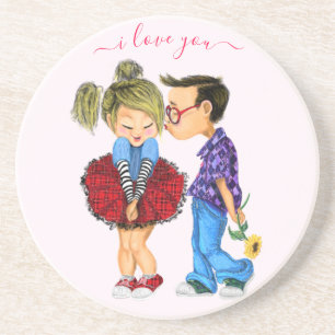 En Grès Couple Dessous de verre Kiss Love - I Love You
