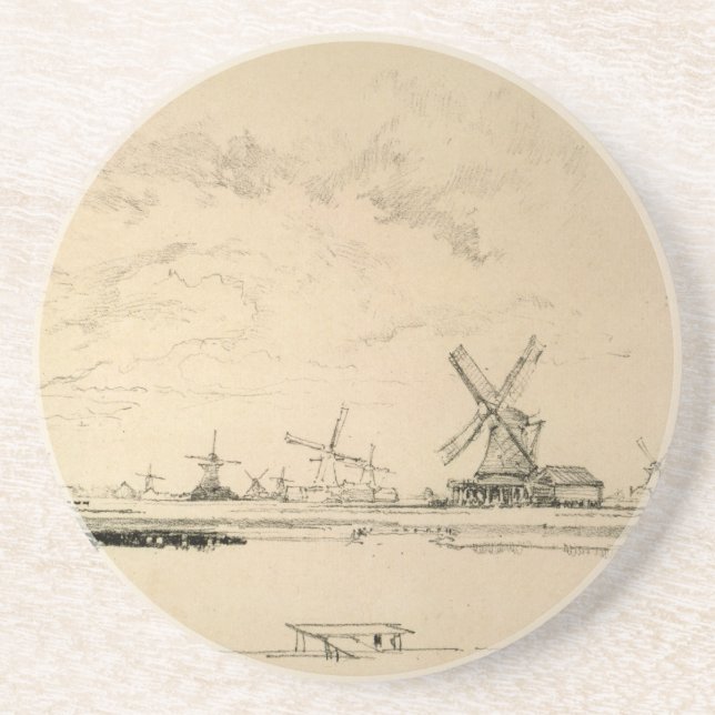 En Grès Croquis du dessous de verre des moulins à vent (Devant)