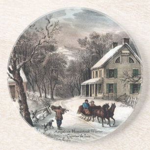 En Grès Currier et Ives - dessous de verre - hiver de