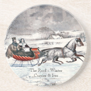 En Grès Currier et Ives - dessous de verre - l'hiver de