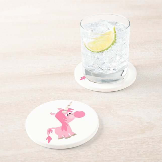 En Grès Cute Cartoon Bubble Gum Unicorn Dessous de verre (Côté)