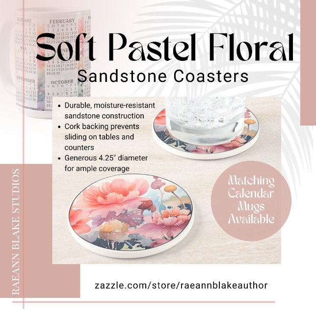 En Grès Dessin Floral au Pastel Doux Rond Dessous de Verre (Créateur téléchargé)