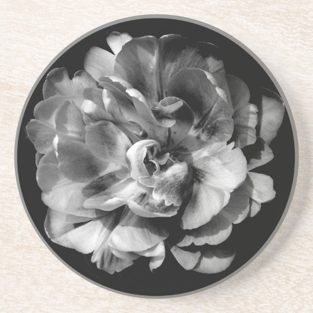 En Grès Dessous de verre à fleurs noir et blanc classique (Devant)