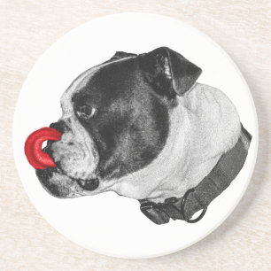 En Grès Dessous de verre accent rouge Bulldog