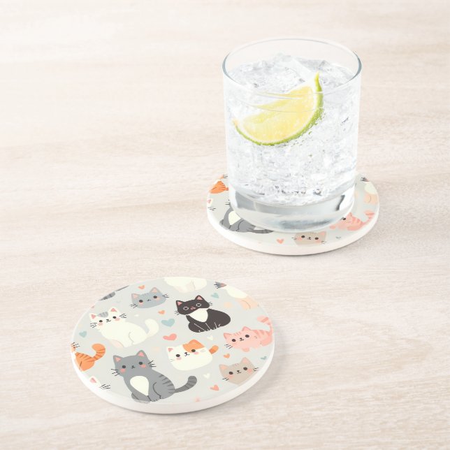 En Grès Dessous de verre Amoureux des chats de dessin anim (Côté)