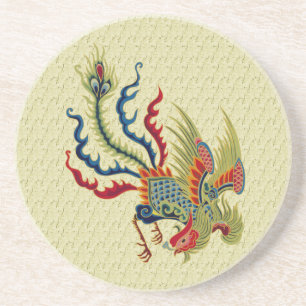 En Grès Dessous de verre animal d'art de coq chinois