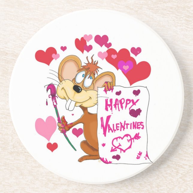 En Grès Dessous de verre avec la souris Valentine (Devant)