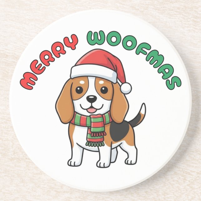 En Grès Dessous de verre Beagle de Noël : Joyeux Woofmas (Devant)