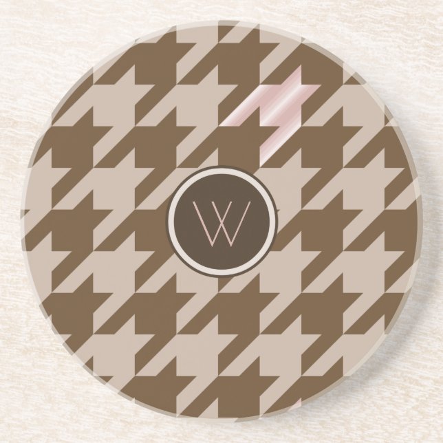En Grès Dessous de verre Brun avec Houndstooth Rose Gold (Devant)