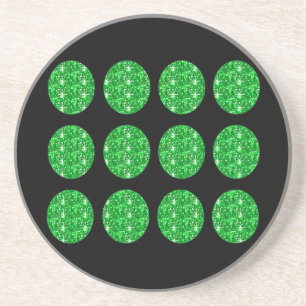En Grès Dessous de verre cercles pailletés verts sur fond 