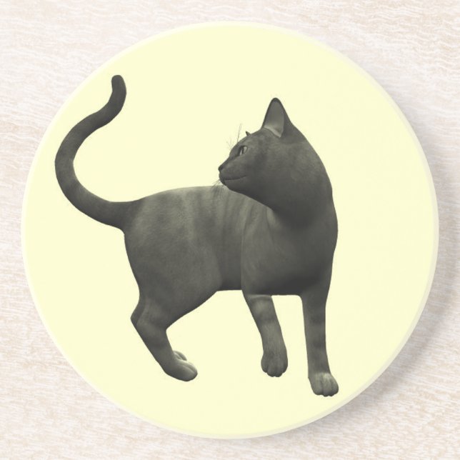 En Grès Dessous de verre chat noir malicieux (Devant)
