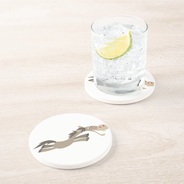 En Grès Dessous de verre Cheval de Cartoon Douce (Côté)