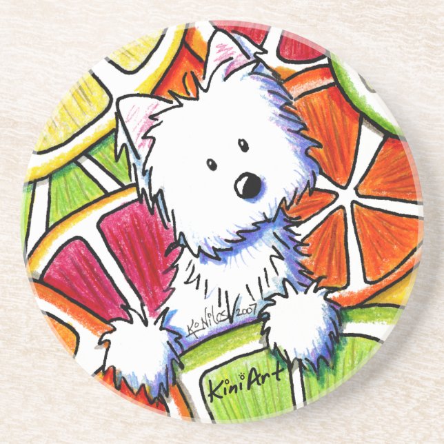 En Grès Dessous de verre Citrus Westie (Devant)