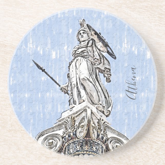 En Grès Dessous de verre classique antique Athéna Statue - (Devant)