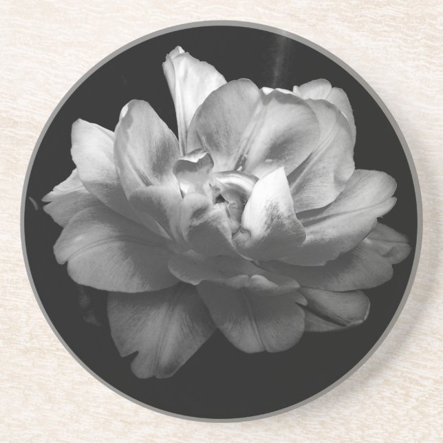 En Grès Dessous de verre classique noir et blanc Fleur II (Devant)