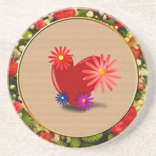 En Grès Dessous de verre Coeur et Fleurs