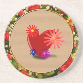 En Grès Dessous de verre Coeur et Fleurs